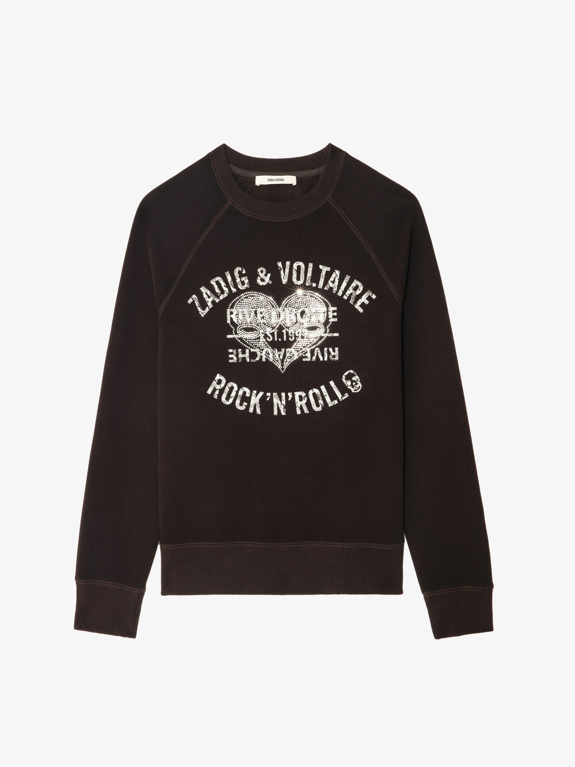 Upper Sweatshirt - Bold, effortless, and unapologetically Zadig. This chocolate brown sweatshirt is stamped with our signature ROCK 'N' ROLL manifesto and Rive Droite insignia in striking contrast print. A rebellious classic with a touch of Parisian edge—wear it your way, always.